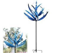 Moulin à vent rotatif en métal avec piquets de jardin, moulin à vent de jardinage en fer pour pelouse, cour et décoration de jardin, sculptures de jardin en métal (bleu)