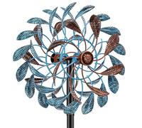 Moulin à Vent Solaire, Sculptures cinétiques à Vent à Lame Double Direction pour l'extérieur, Moulin à Vent Cinétique Éoliennes décoratives pour terrasse pelouse et Jardin (Bleu Brun)