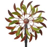 Moulin à Vent Solaire, Sculptures cinétiques à Vent à Lame Double Direction pour l'extérieur, Moulin à Vent Cinétique Éoliennes décoratives pour terrasse pelouse et Jardin (Brun + Vert)