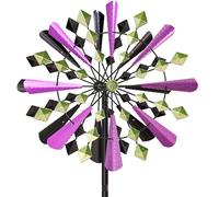 Moulin à Vent Solaire, Sculptures cinétiques à Vent à Lame Double Direction pour l'extérieur, Moulin à Vent Cinétique Éoliennes décoratives pour terrasse pelouse et Jardin Exterieur (Vert Violet)