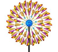 Moulin à Vent Solaire, Sculptures cinétiques à Vent à Lame Double Direction pour l'extérieur, Moulin à Vent Cinétique Éoliennes décoratives pour terrasse pelouse et Jardin (Trompette colorée)