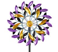 Moulin à Vent Solaire, Sculptures cinétiques à Vent à Lame Double Direction pour l'extérieur, Moulin à Vent Cinétique Éoliennes décoratives pour terrasse pelouse et Jardin (Violet + Jaune)