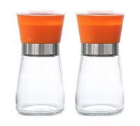 Moulin alimentaire manuel compact avec tête de meulage en acier inoxydable et corps en verre transparent pour plan de travail de cuisine (orange court)