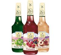Moulin de Valdonne - Assortiment de Sirop de Grenadine, de sirop de Menthe et de sirop de Pêche Blanche pour boissons rafraîchissantes, cocktail avec ou sans alcool, 3 bouteilles 70 cl