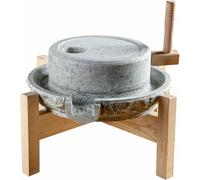 Moulin manuel en pierre de granit naturel, broyeur à manivelle pour pâte de riz, lait de soja, avec support en bois pour céréales, haricots secs/humides et orge