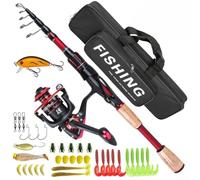 Moulinet de canne à pêche pour combo avec boîte de pêche et kit de 37 leurres en fibre de carbone pour un transport léger et une manipulation stable en cours d'utilisation