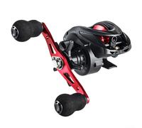 Moulinet de pêche Baitcasting avec système de freinage, 6,3 s : rapport de vitesse anti-métal pour pêche à la carpe et en mer, main gauche ou droite interchangeable (rouge droit)