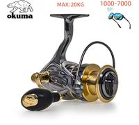 Moulinet de pêche Okuma à tambour rotatif, résistance 20KG, 13+1 roulements, bobine en métal, 1000-7000 Gris clair