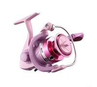 Moulinet de pêche rose avec puissance de freinage de 8 kg en aluminium et bras basculant en métal pour eau douce ou salée, utilisation à gauche ou à droite, corps en nylon (1000)