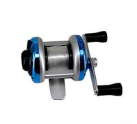 Moulinet de pêche sur glace à double poignée avec design compact, ligne pré-bobinée de 50 m, construction en aluminium et plastique, roulements lisses pour une pêche facile sur glace (bleu)