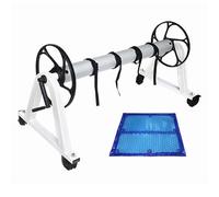 Moulinet de piscine pour couvertures, rouleau télescopique en aluminium avec roues et manivelle pour couvertures solaires, compatible avec piscines creusées et hors sol