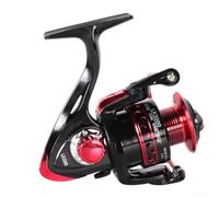 Moulinet léger en métal avec système de frein scellé et bras pliable pour bateau d'eau douce de mer Rock Bass Carpe Surf Lake Rivière Voyage Pêche Finition noire et rouge Rapport de vitesse 5,2 à 1