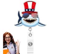 Moulinet patriotique, bobine du 4 juillet - Porte-badge en acrylique brillant | Broche pour veste de costume rétractable, porte-carte