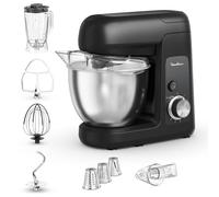 Moulinex Bake Partner, Robot pâtissier, Puissance 1100 W, Bol inox 4,6L, Batteur, Fouet, Pétrin, Blender, Découpe-légumes, Résultat homogène, Noir, QA522810