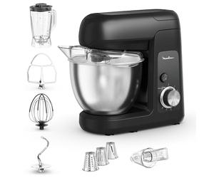 Moulinex Bake Partner, Robot pâtissier, Puissance 1100 W, Bol inox 4,6L, Batteur, Fouet, Pétrin, Blender, Découpe-légumes, Résultat homogène, Noir, QA522810