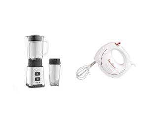 Moulinex Blender, Mini mixeur compact, 400 W, Technologie Powelix, Lames amovibles & Batteur électrique, 200 W, 2 vitesses, 2 jeux de fouets inclus, Ergonomique, Compact, Easymax blanc ABM11A30
