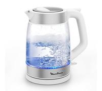 Moulinex Bouilloire Électrique en Verre 1,7 L, Ébullition Rapide, Transparente, Filtre Amovible, Éclairage LED, Base 360°, Sans Fil, Blanc