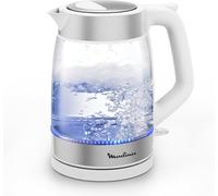 Moulinex Bouilloire Électrique en Verre 1,7 L, Ébullition Rapide, Transparente, Filtre Amovible, Éclairage LED, Base 360°, Sans Fil, Blanc, BY6R5130