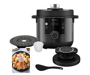 Moulinex CE7788 Turbo Cuisine et Fry Multicuiseur, Couvercle Turbo-Crisp multifonction, 15 programmes automatiques, Cuisson sous pression, Application, Louche incluse, Noir