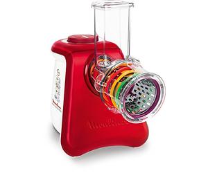 Moulinex DJ812510 Découpe Légumes Électrique Fresh Express Max 5 en 1 Râper Fin Épais Trancher Gratter Fromage Mandoline Légumes Fruits Glace Pilée 260W Rouge
