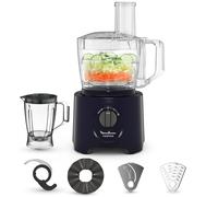 Moulinex Easy Force, Robot Cuisine Multifonction Compact 3L, 800W, 2 Vitesses + Pulse, 25 fonctions, 6 accessoires, Blender, Râpes, Bleu, FP247810