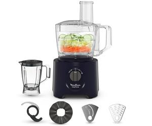 Moulinex Easy Force, Robot Cuisine Multifonction Compact 3L, 800W, 2 Vitesses + Pulse, 25 fonctions, 6 accessoires, Blender, Râpes, Bleu, FP247810