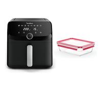 Moulinex Easy Fry Mega, air fryer compact 7.5 L, Jusqu’à 8 personnes, 8 programmes, noir EZ8558F0 + Emsa Clip&Close Boîte alimentaire en verre, 2 L, N1041100