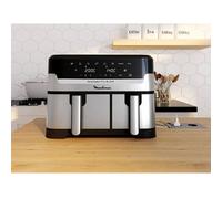 Moulinex Dual Easy Fry EZ905D20 friteuse Double 8,3 L Autonome 2450 W Friteuse d’air chaud Noir, Acier inoxydable