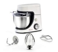Moulinex Robot pâtissier, Capacité bol 4,6 L, 8 vitesses + Pulse, Technologie Fouet Whisk pour un fouettage parfait, Batteur et pétrin en fonte d'aluminium, 1100 W, Masterchef Gourmet blanc QA510110