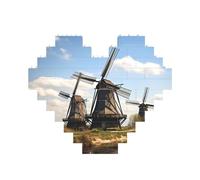Moulins à vent - Puzzle en forme de cœur - Puzzle photo personnalisé pour adultes - Micro blocs de construction 3D pour décoration d'intérieur