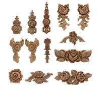 Moulure Decorative Bois Fleur Sculpture Sur Bois Appliques En Naturel for Armoire De Meubles Moulures Non Peintes Décalque Figurine Décorative(12cmX5cm)