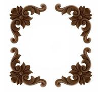 Moulure Decorative Lot de 4 appliques d'angle sculptées en bois non peint vintage for meubles maison, armoire murale, porte, décoration artisanale(6cmX6cm)