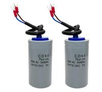 MOUMOUTEN Lot de 2 condensateurs de démarrage CD60, 75 µF/250 V, 80 x 42 mm (3,15 x 1,65 po), condensateurs ronds à 2 fils pour compresseur d'air, machine à laver et pompe