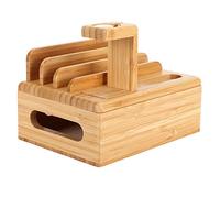 MOUMOUTEN Support Organisateur d'appareil, boîte de Rangement de Bureau 5,1x6,9x5,5 Pouces pour Tablette et Montre de téléphone Portable, Support en Bois avec Espace de Chargement