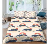 Mount Fuji Art Linge de Lit Hypoallergique 3 pièces 3D Imprimée Résistante Japanese Watercolor Style Housse de Couette avec 2 Taies d'oreiller Léger for Décoration de Chambre Super King（260x220cm）