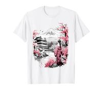 Mount Fuji Cherry Blossoms Geisha Japanese Garden Japan Art T-Shirt