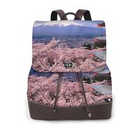 Mount Fuji Sac à dos pour femme Imprimé Japon Imperméable Antivol Léger PU Mode Cuir Nylon Sac à bandoulière Sac à dos de voyage, Noir , Taille unique