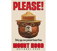 Mount Hood Plaque en métal rétro avec inscription « Smokey Bear » 20,3 x 30,5 cm
