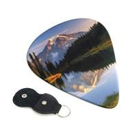 Mountain and Lake Pictures Lot de 6 médiators avec porte-médiators en cuir pour guitare électrique, ukulélé 0,96 mm