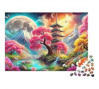 Mountain and River Flowers Puzzle 1000 pièces Adultes Cottage Lac Montagnes Stimulant Difficile exigeant Qualité supérieure épaisse Robuste vibrante Anti-Stress déco Famille 70x50cm/1000pcs