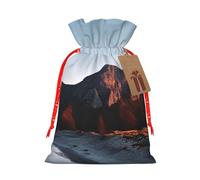 Mountain At Sunrise Sac cadeau en toile de jute avec cordon de serrage avec étiquette, pochette réutilisable en lin pour Noël, anniversaire, fête, petit emballage cadeau M