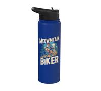 Mountain Biker Pun Funny Downhill Biker Chat Rétro Stainless Steel Insulated Water Bottle