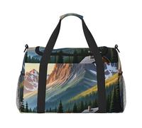 Mountain Bliss - Sac de voyage imprimé pour homme et femme, sacs de voyage pliables et sac fourre-tout spacieux pour le rangement d'articles de toilette, bagages, articles personnels, noir, taille L