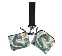 Mountain Clouds Portefeuille à changement pour femme Motif dragon chinois Vert Porte-monnaie fin portable avec poche zippée pour femme 2 pièces, Nuages de montagne Dragon chinois vert, Moderne