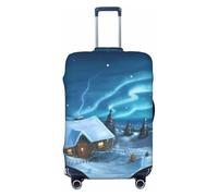 Mountain Cottage In Snow And Northern Lights Housses de bagages de voyage élastiques pour valises de 45,7 à 81,6 cm, Noir, X-large