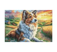Mountain Cute Shetland SheepChien 1000 Pieces Casse-tête Adulte en Carton Haute Densité Difficile Motif Complexe Décoration Murale Anti-Stress Idée Cadeau Anniversaire 1000 PCS/75x50cm