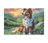 Mountain Cute Shetland SheepChien 1000 Pièces Puzzle Collectionneur en Carton Rigide sans Déformation Très Difficile Motif Complexe Décoration Murale Qualité Premium 1000 PCS/75x50cm
