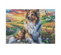 Mountain Cute Shetland SheepChien 300 Pieces Casse-tête Famille en Carton Épais Anti-Déchirure Difficulté Moyenne Jeu De Société Anti-Stress Loisir Créatif Pas Cher Premium 300 PCS/40x28cm