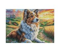 Mountain Cute Shetland SheepChien 300 Pieces Casse-tête Personne Âgée en Carton Rigide sans Déformation Facile Débutant Thérapie Occupationnelle Anti-Stress Petit Prix 300 PCS/40x28cm