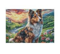 Mountain Cute Shetland SheepChien 300 Pièces Puzzle Débutant en Carton Anti-Déchirure Facile Apprentissage Anti-Stress Passe-Temps Cadeau Fête des Mères Petit Prix 300 PCS/40x28cm